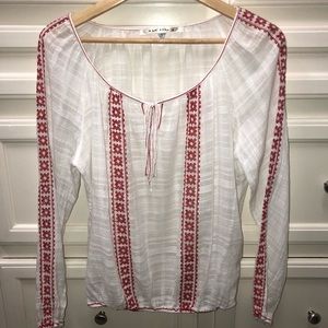 Max Studio red and white embroidered top